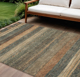 8' X 10' Fern Green And Rust Aztec Washable Indoor Outdoor Area Rug