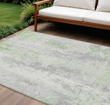 8' X 10' Artichoke Green And Ivory Abstract Washable Indoor Outdoor Area Rug