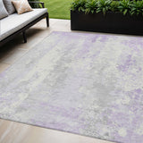 5' X 8' Lavender And Ivory Abstract Washable Indoor Outdoor Area Rug