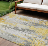 8' X 10' Yellow And Ivory Abstract Washable Indoor Outdoor Area Rug