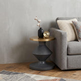 21" Gold And Gray Iron Cinched Pedestal End Table