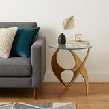 23" Clear and Gold Glass and Distressed Aluminum Circular End Table