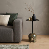 22" Black Brown and Stone Marble Free Form Pedestal End Table