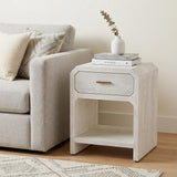 20" White Wood Faceted End Table With Drawer And Shelf