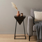 25" Black Wood and Steel Free Form Pedestal End Table