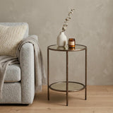 22" Beige and Bronze Mirrored Mirrored Glass and Steel Free Form End Table With Shelf