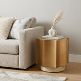 20" Gold and Beige Iron Free Form Pedestal End Table