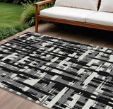 8' X 10' Black Gray And Ivory Striped Washable Indoor Outdoor Area Rug