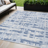 5' X 8' Blue Ivory And Sky Blue Striped Washable Indoor Outdoor Area Rug