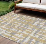 8' X 10' Gold Ivory And Gray Striped Washable Indoor Outdoor Area Rug