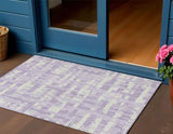 3' X 5' Lavender Lilac And Ivory Striped Washable Indoor Outdoor Area Rug