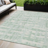5' X 8' Mint Green Ivory And Pale Aqua Striped Washable Indoor Outdoor Area Rug