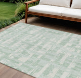 8' X 10' Mint Green Ivory And Pale Aqua Striped Washable Indoor Outdoor Area Rug