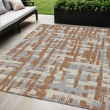 5' X 8' Rust Gray And Ivory Striped Washable Indoor Outdoor Area Rug
