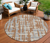 8' Rust Gray And Ivory Round Striped Washable Indoor Outdoor Area Rug