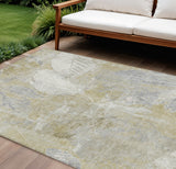 8' X 10' Beige And Ivory Floral Washable Indoor Outdoor Area Rug