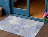 3' X 5' Denim Blue And Ivory Floral Washable Indoor Outdoor Area Rug