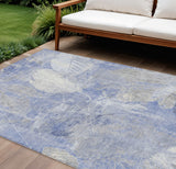 8' X 10' Denim Blue And Ivory Floral Washable Indoor Outdoor Area Rug