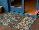 3' X 5' Brown Teal Blue And Coral Aztec Washable Indoor Outdoor Area Rug