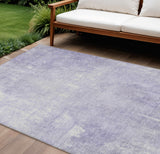 8' X 10' Lavender And Ivory Abstract Washable Indoor Outdoor Area Rug