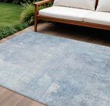 8' X 10' Sky Blue And Ivory Abstract Washable Indoor Outdoor Area Rug