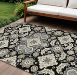 8' X 10' Black Gray And Beige Medallion Washable Indoor Outdoor Area Rug