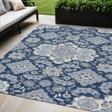 5' X 8' Blue Ivory And Gray Medallion Washable Indoor Outdoor Area Rug