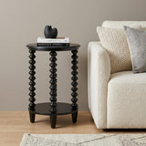 24" Black Solid Wood Circular End Table With Shelf