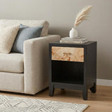 22" Gray Black and Natural Solid Wood End Table With Drawer And Shelf
