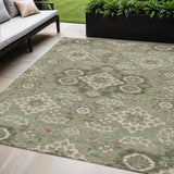 5' X 8' Sage Copper And Ivory Medallion Washable Indoor Outdoor Area Rug