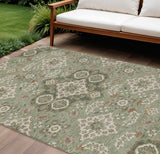 8' X 10' Sage Copper And Ivory Medallion Washable Indoor Outdoor Area Rug
