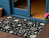 3' X 5' Black Ivory And Gray Floral Washable Indoor Outdoor Area Rug