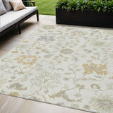 5' X 8' Ivory Gray And Taupe Floral Washable Indoor Outdoor Area Rug