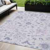 5' X 8' Lavender Mauve And Gray Floral Washable Indoor Outdoor Area Rug