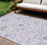 8' X 10' Lavender Mauve And Gray Floral Washable Indoor Outdoor Area Rug