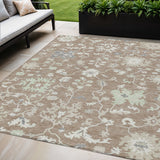 5' X 8' Taupe Beige And Gray Floral Washable Indoor Outdoor Area Rug