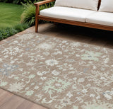 8' X 10' Taupe Beige And Gray Floral Washable Indoor Outdoor Area Rug
