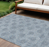 8' X 10' Blue And Ivory Damask Washable Indoor Outdoor Area Rug