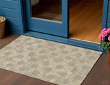 3' X 5' Gold And Taupe Damask Washable Indoor Outdoor Area Rug