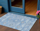 3' X 5' Blue And Gray Aztec Washable Indoor Outdoor Area Rug