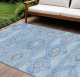 8' X 10' Blue And Gray Aztec Washable Indoor Outdoor Area Rug