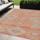 5' X 8' Coral And Gray Aztec Washable Indoor Outdoor Area Rug