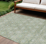 8' X 10' Artichoke Green And Gray Floral Washable Indoor Outdoor Area Rug