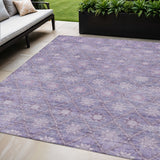 5' X 8' Purple And Ivory Floral Washable Indoor Outdoor Area Rug