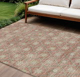 8' X 10' Terra Cotta And Beige Floral Washable Indoor Outdoor Area Rug