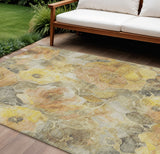 8' X 10' Gold And Gray Floral Washable Indoor Outdoor Area Rug
