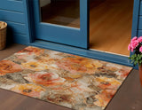 3' X 5' Orange And Gray Floral Washable Indoor Outdoor Area Rug