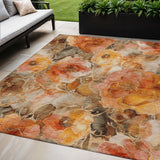 5' X 8' Orange And Gray Floral Washable Indoor Outdoor Area Rug