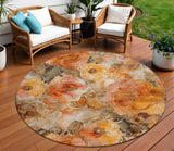 8' Orange And Gray Round Floral Washable Indoor Outdoor Area Rug