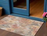 3' X 5' Peach And Gray Floral Washable Indoor Outdoor Area Rug